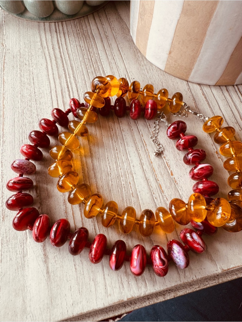Bundle 2 Chunky Beaded Necklaces Amber Red Boho